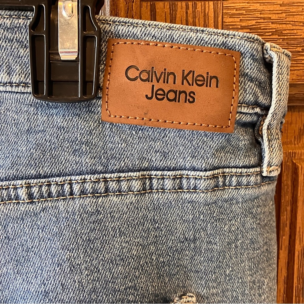 Calvin Klein‎ Classic Blue Denim Jeans Size 16 Y2K Straight Leg High Rise - Picture 9 of 15